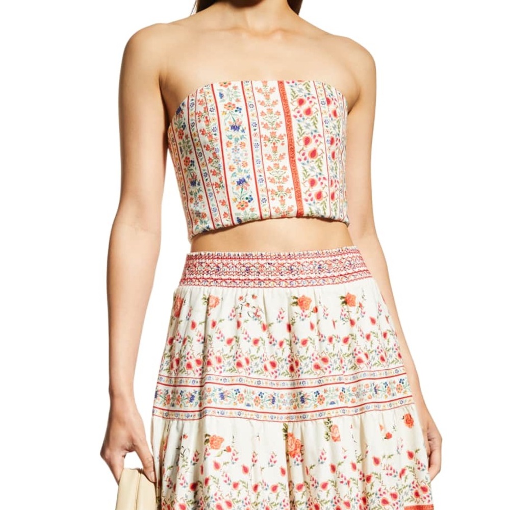Alice + Olivia Ceresi Floral Smocked-Back Bandeau Crop Top